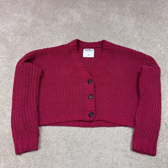 Hollister Sweater Women’s Red Button Up Cropped Long Sleeve Size Small - Picture 5 of 11